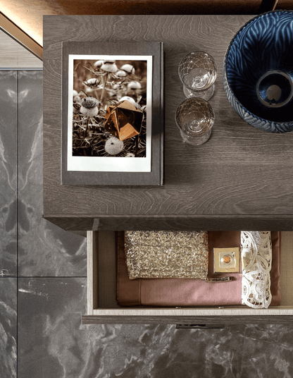 Sleek Gray/Silver Nightstand with Glossy Finish
