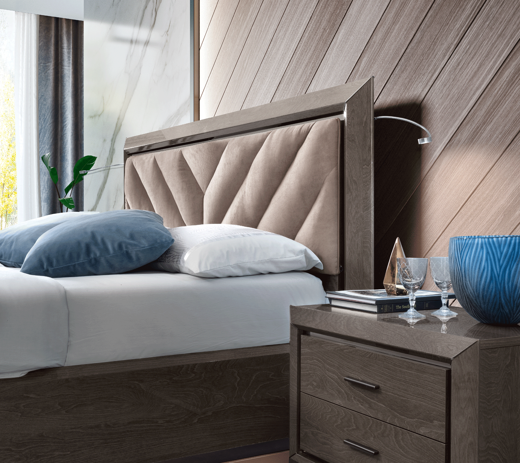 Sleek Gray/Silver Nightstand with Glossy Finish