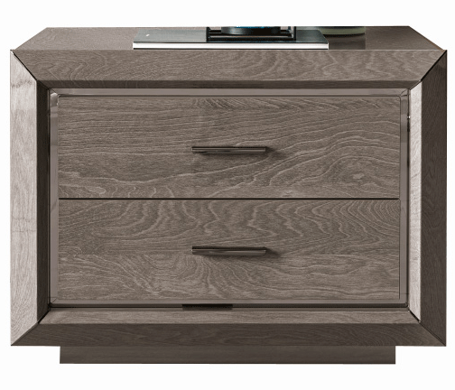 Sleek Gray/Silver Nightstand with Glossy Finish