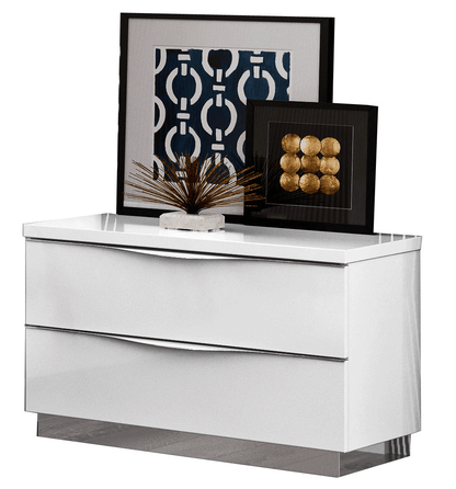 Modern White Nightstand with High-Gloss Finish (30" W)