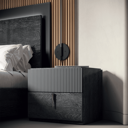 Contemporary Gray/Silver Nightstand with Matte Finish