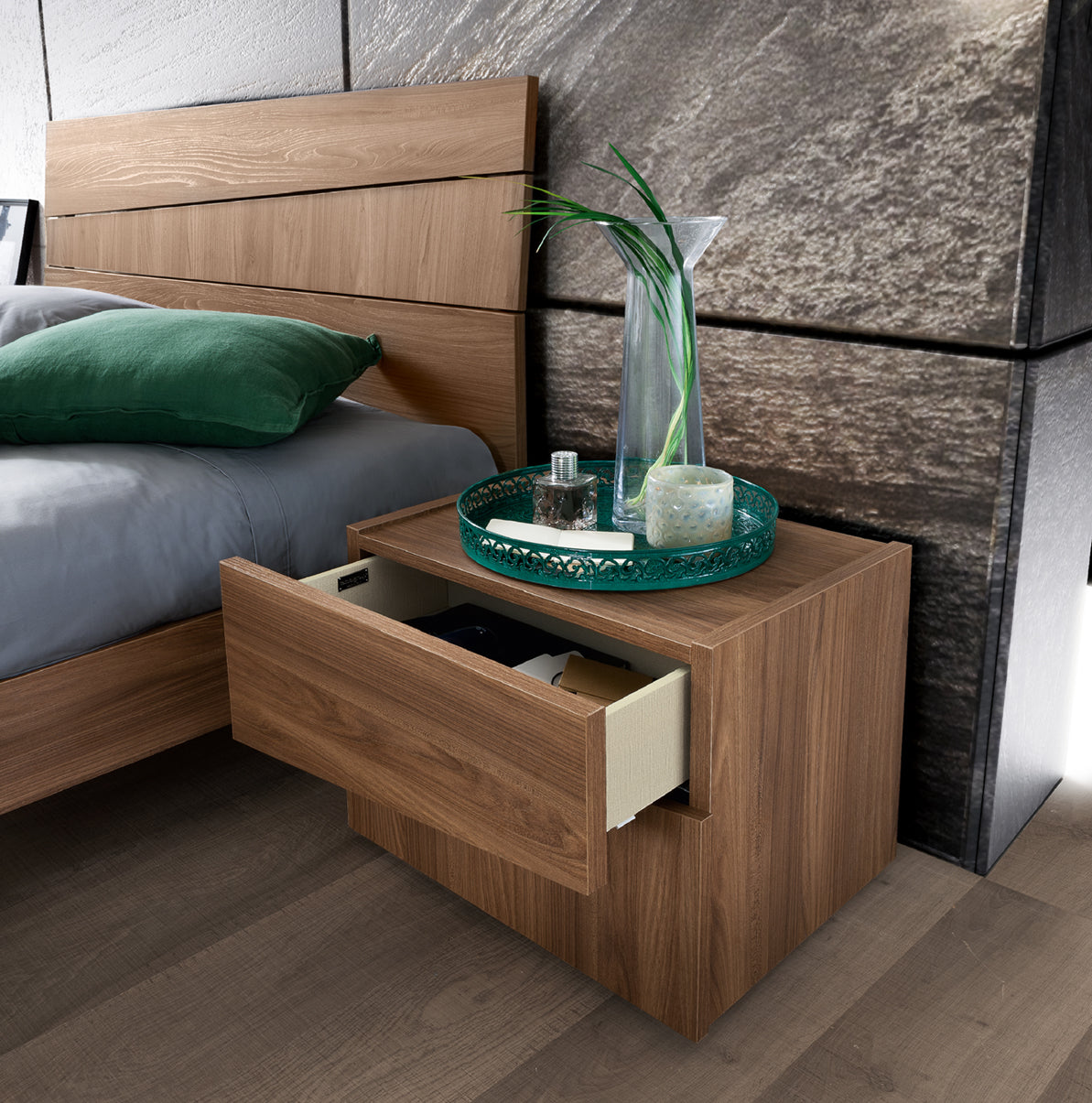 Contemporary Walnut Nightstand with Matte Finish