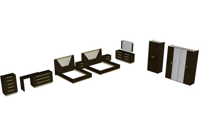 Complete Bedroom Setwith Walnut High Gloss Lacquer, Mat, Special Order Finish