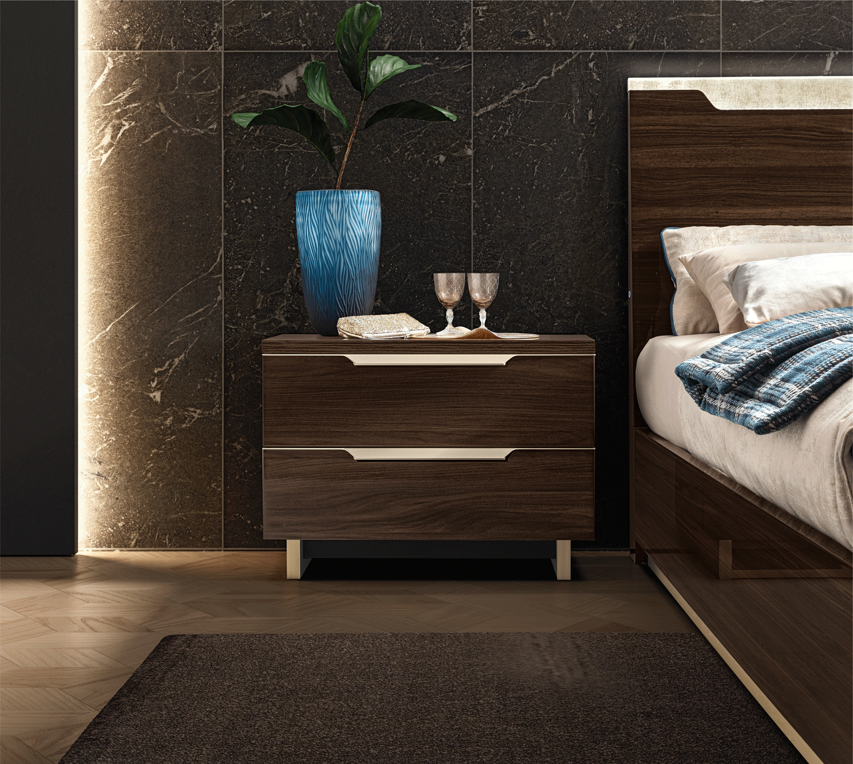 Complete Bedroom Setwith Walnut High Gloss Lacquer, Mat, Special Order Finish