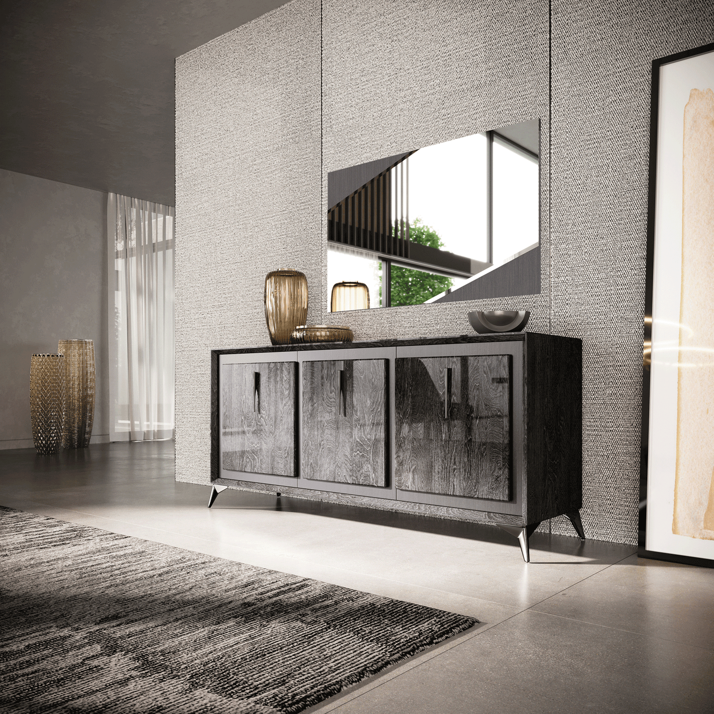 Contemporary Black Mirror with High Gloss Lacquer, Mat, Special Order Finish