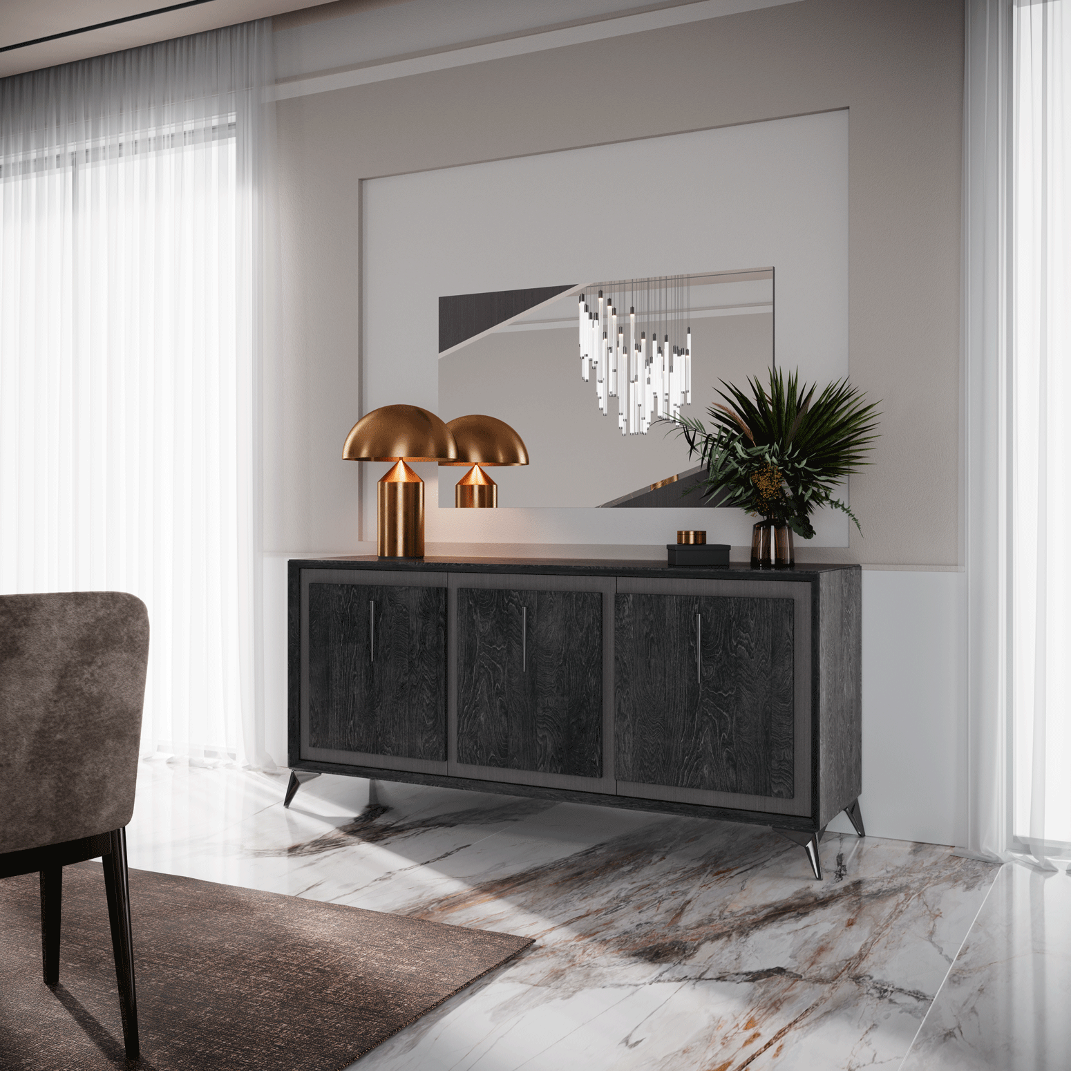 Contemporary Black Mirror with High Gloss Lacquer, Mat, Special Order Finish