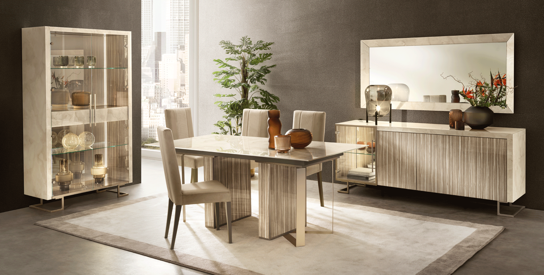 Classic Beige Mirror with High Gloss Lacquer Finish
