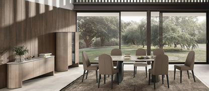 Classic Sand Extendable Dining Table with Upholstered Side Chairs and Extension Leaves
