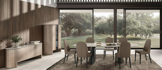 Classic Sand Extendable Dining Table with Upholstered Side Chairs and Extension Leaves