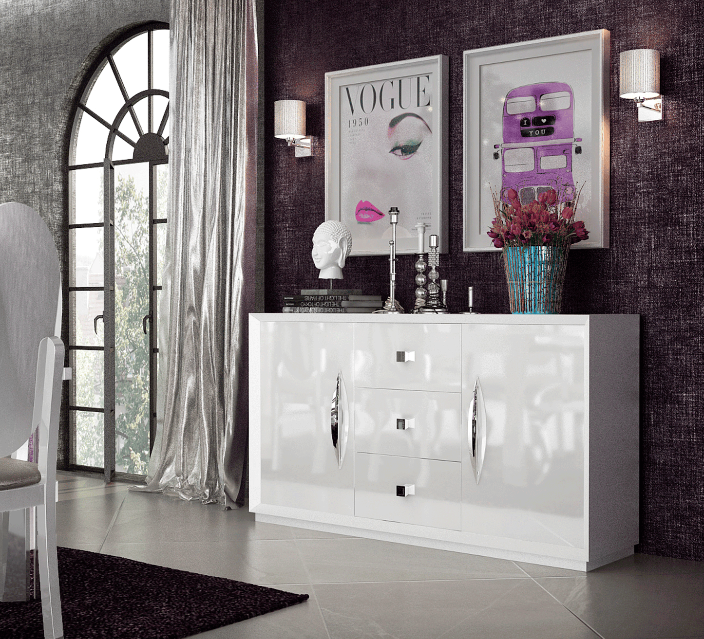 Modern White Mirror with High Gloss Lacquer, Mat Finish - 002