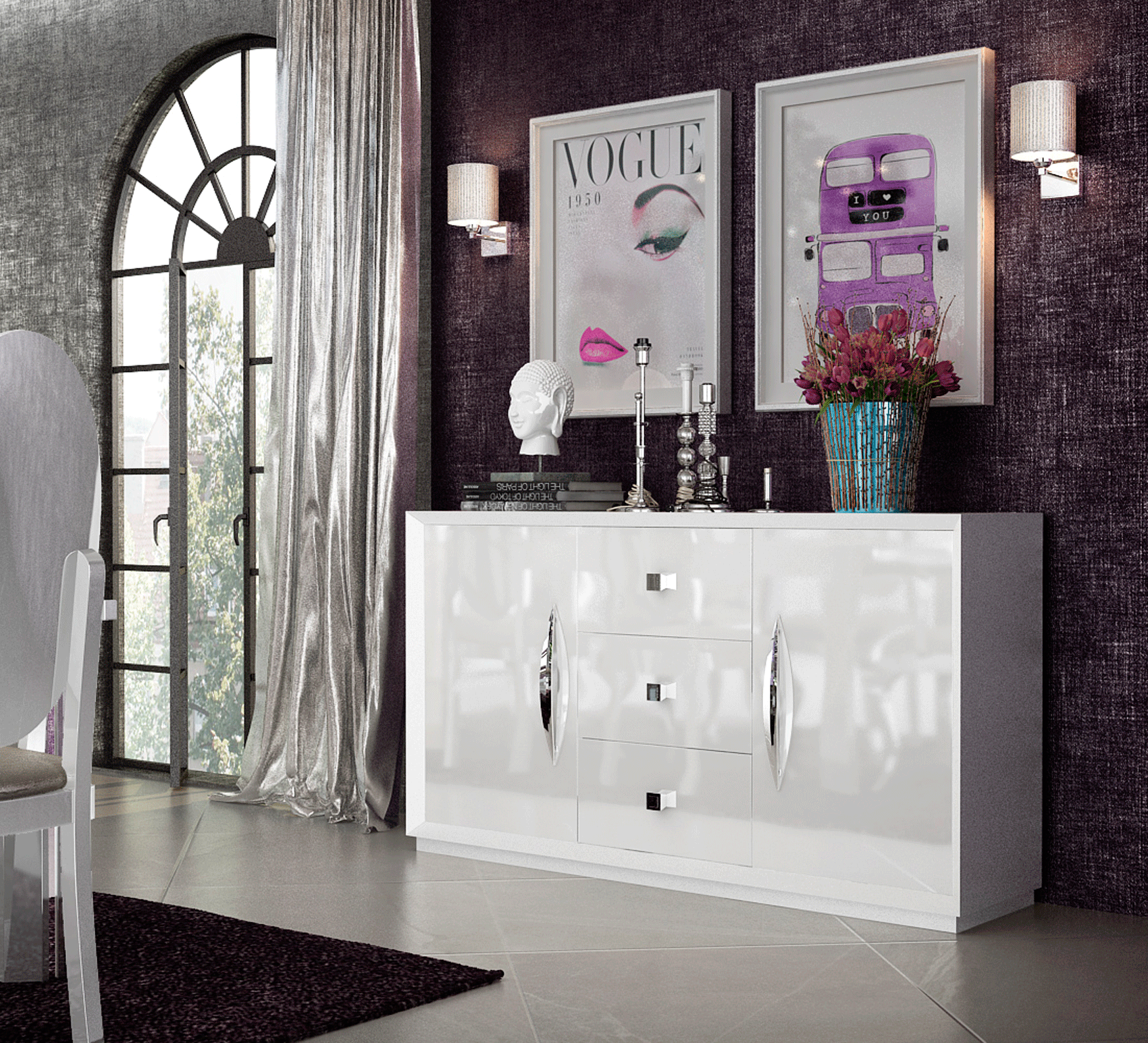 Modern White Mirror with High Gloss Lacquer, Mat Finish - 002