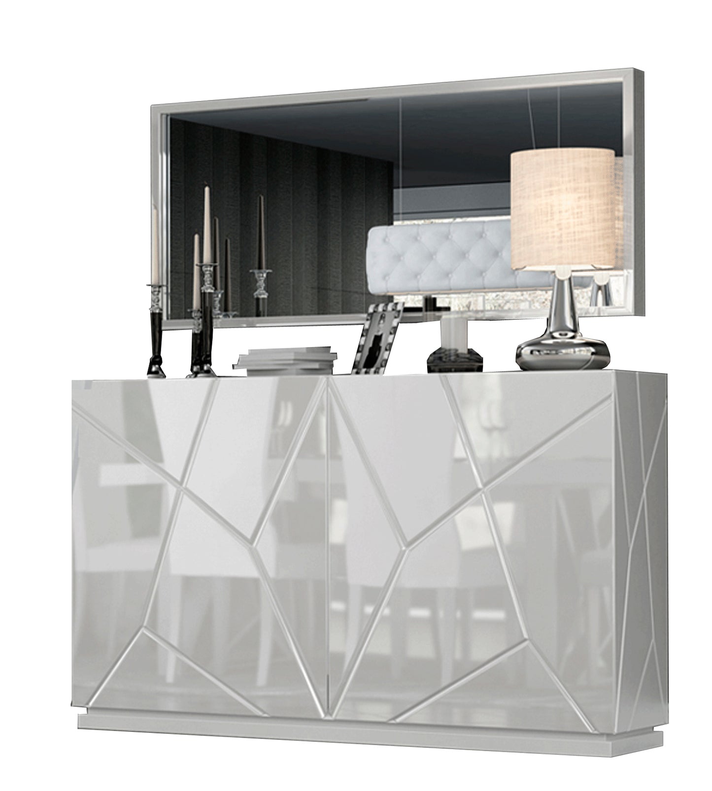 Modern White Mirror with High Gloss Lacquer, Mat Finish