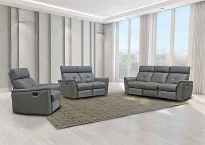Classic Dark Grey Reclining Living Room Set with Manual Recliners and Italian Leather Upholstery