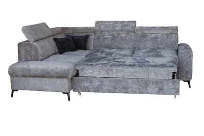 Sleek Grey Sectional Sofa with Pull-Out Bed and Storage Niche