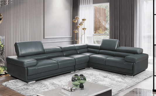 Classic Dark Grey Sectional with Adjustable Headrests and Reversible Accent Chair