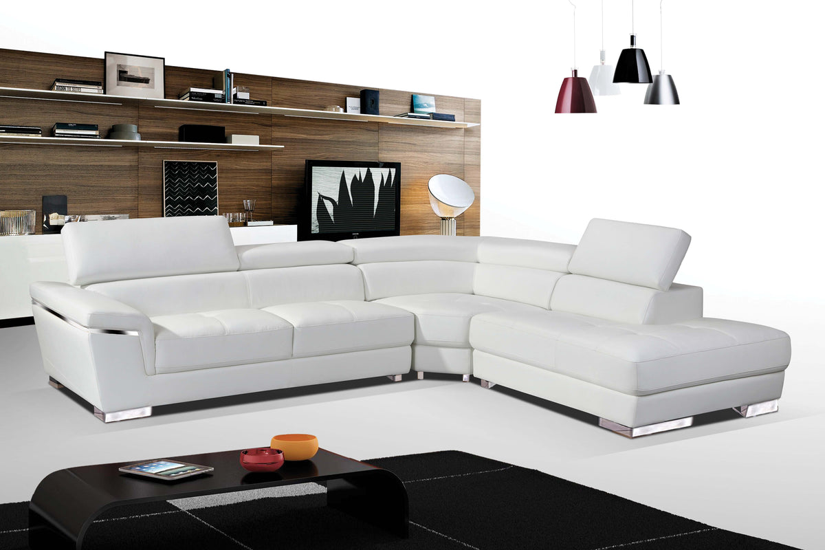 Classic White Sectional with Adjustable Headrests and Chrome Legs