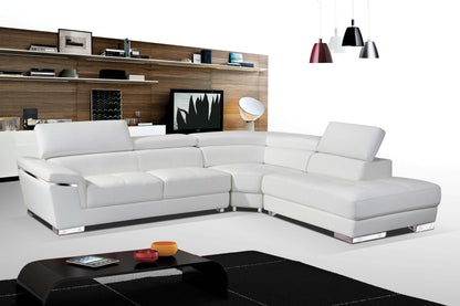 Classic White Sectional with Adjustable Headrests and Chrome Legs