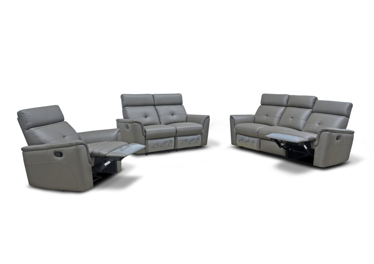 Classic Dark Grey Reclining Living Room Set with Manual Recliners and Italian Leather Upholstery