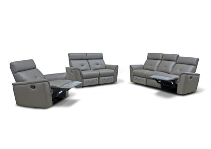 Classic Dark Grey Reclining Living Room Set with Manual Recliners and Italian Leather Upholstery