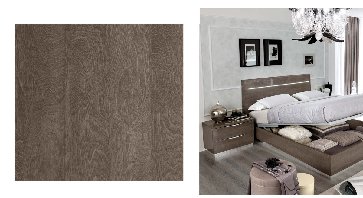 Modern Silver Birch Bed with Integrated Headboard Lighting and Coordinating Dresser