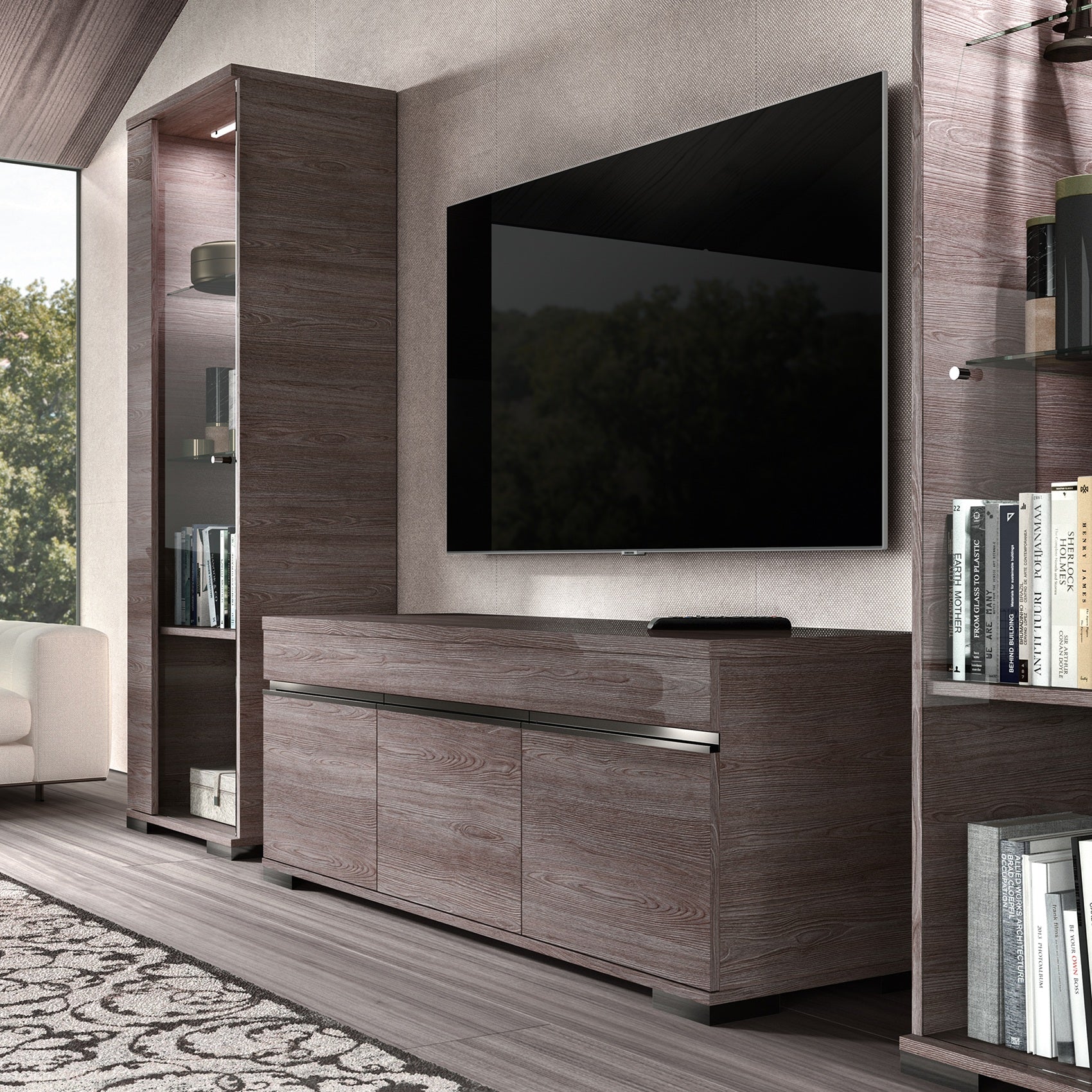 Modern Entertainment Unit with Shiny Finish