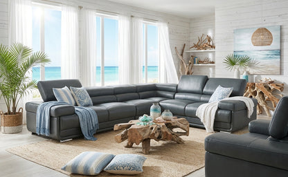 Classic Dark Grey Sectional with Adjustable Headrests and Reversible Accent Chair