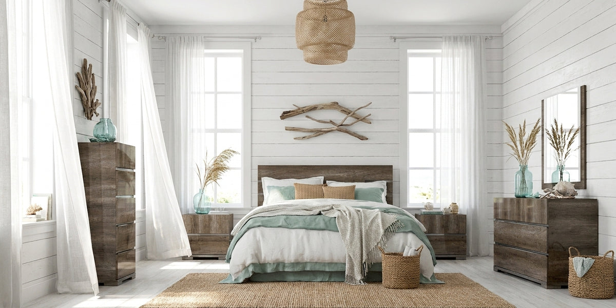 Contemporary Vintage Oak Bedroom Set with Soft-Close Drawers and Dresser Mirror