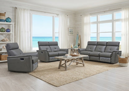 Classic Dark Grey Reclining Living Room Set with Manual Recliners and Italian Leather Upholstery