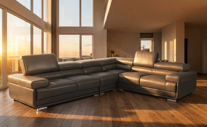 Classic Dark Grey Sectional with Adjustable Headrests and Reversible Accent Chair