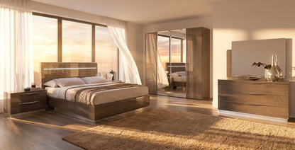 Sleek Silver Birch Bedroom Set with Integrated Headboard Lighting and Mirrored Wardrobe