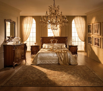Classic Walnut Queen Bed with Gold Accents and Matching Nightstands