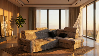 Sleek Grey Sectional Sofa with Pull-Out Bed and Storage Niche