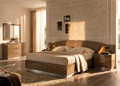 Modern Silver Birch Platform Bed with Upholstered Headboard and Lift Storage
