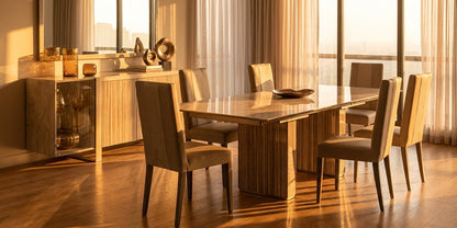 Sleek Ivory Marble-Look Dining Table with Extension Leaf and Matching Buffet