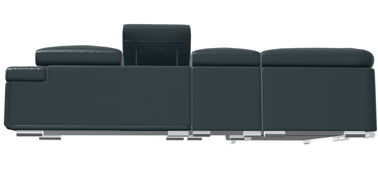 Modern Dark Grey Leather Sectional Sofa with Adjustable Headrests and Chrome Legs
