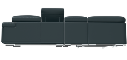 Modern Dark Grey Leather Sectional Sofa with Adjustable Headrests and Chrome Legs