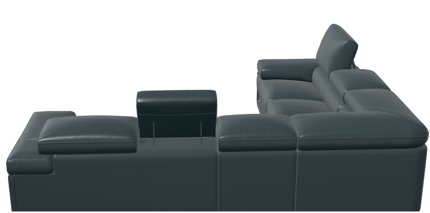Modern Dark Grey Leather Sectional Sofa with Adjustable Headrests and Chrome Legs