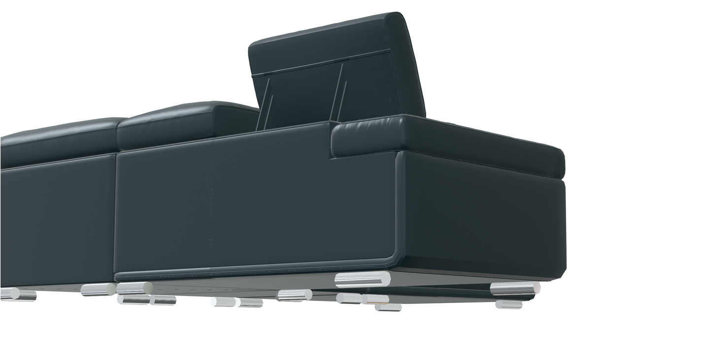 Modern Dark Grey Leather Sectional Sofa with Adjustable Headrests and Chrome Legs