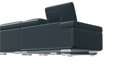 Modern Dark Grey Leather Sectional Sofa with Adjustable Headrests and Chrome Legs