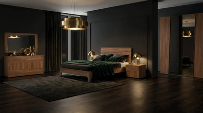 Contemporary Walnut Bedroom Set with Platform Bed and Nightstands