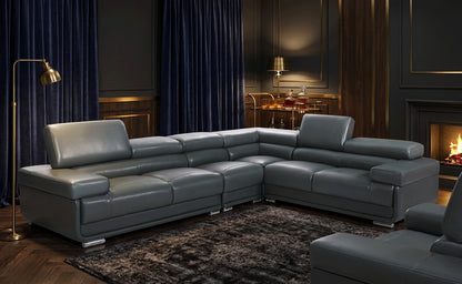 Classic Dark Grey Sectional with Adjustable Headrests and Reversible Accent Chair