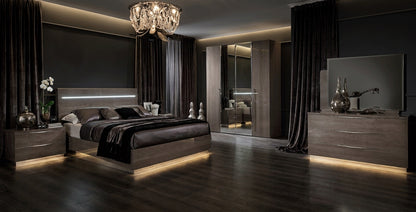 Sleek Silver Birch Bedroom Set with Integrated Headboard Lighting and Mirrored Wardrobe