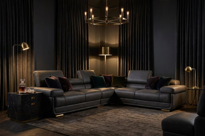 Contemporary Dark Grey Sectional with Adjustable Headrests and Armless Chair