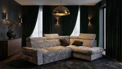 Sleek Grey Sectional Sofa with Pull-Out Bed and Storage Niche