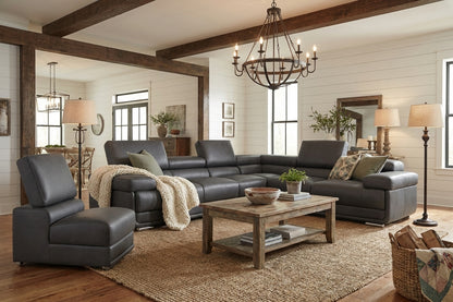 Contemporary Dark Grey Sectional with Adjustable Headrests and Armless Chair