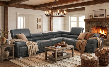 Classic Dark Grey Sectional with Adjustable Headrests and Reversible Accent Chair