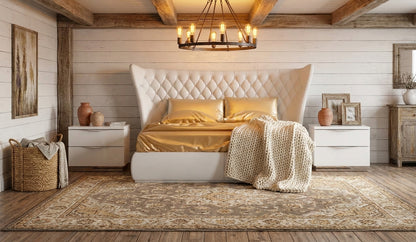 Modern High-Gloss White Bed with Upholstered Headboard and Matching Nightstands