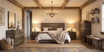 Contemporary Vintage Oak Bedroom Set with Soft-Close Drawers and Dresser Mirror