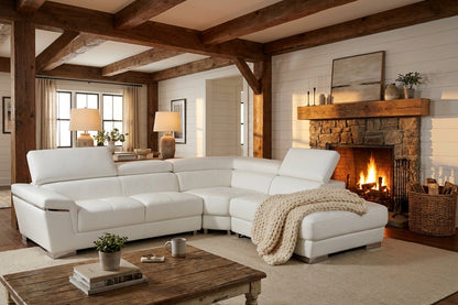 Classic White Sectional with Adjustable Headrests and Chrome Legs