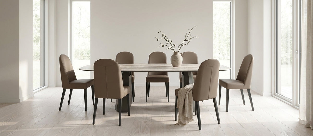 Classic Sand Extendable Dining Table with Upholstered Side Chairs and Extension Leaves